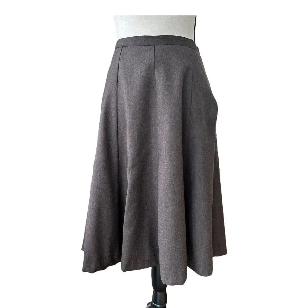 Barami Womens Skirt Wool A-line Midi Knee Length Brown Solid 00